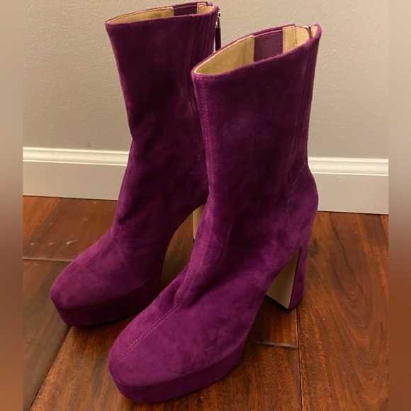 Lola Cruz Leste Suede Boots Fuchsia /Purple Platform Booties Women’s Size 37 - Picture 4 of 9